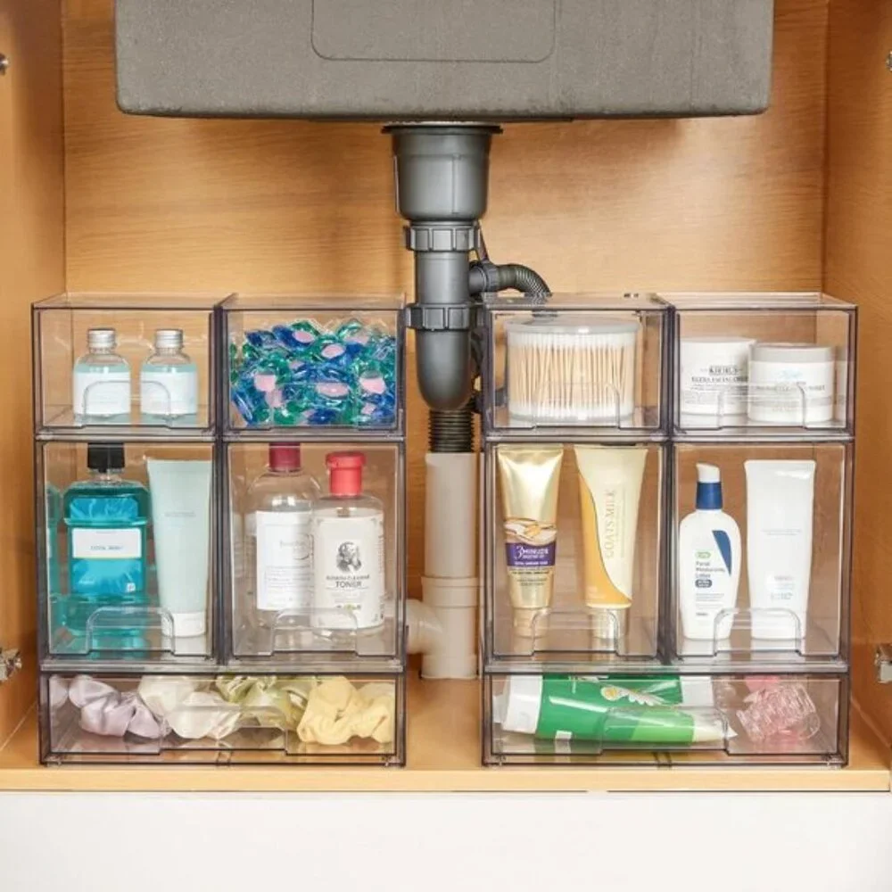 New Set of 3 Stackable Storage Drawers, Clear Bins for Makeup & Bathroom Use